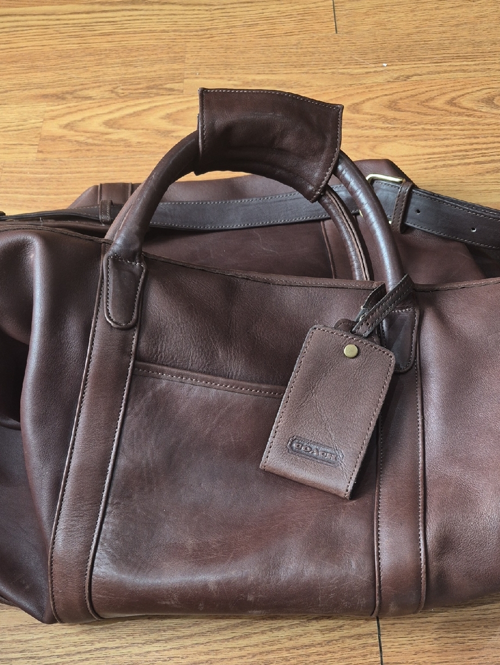 Coach Vintage Dark Brown Leather Duffel with Luggage Tag